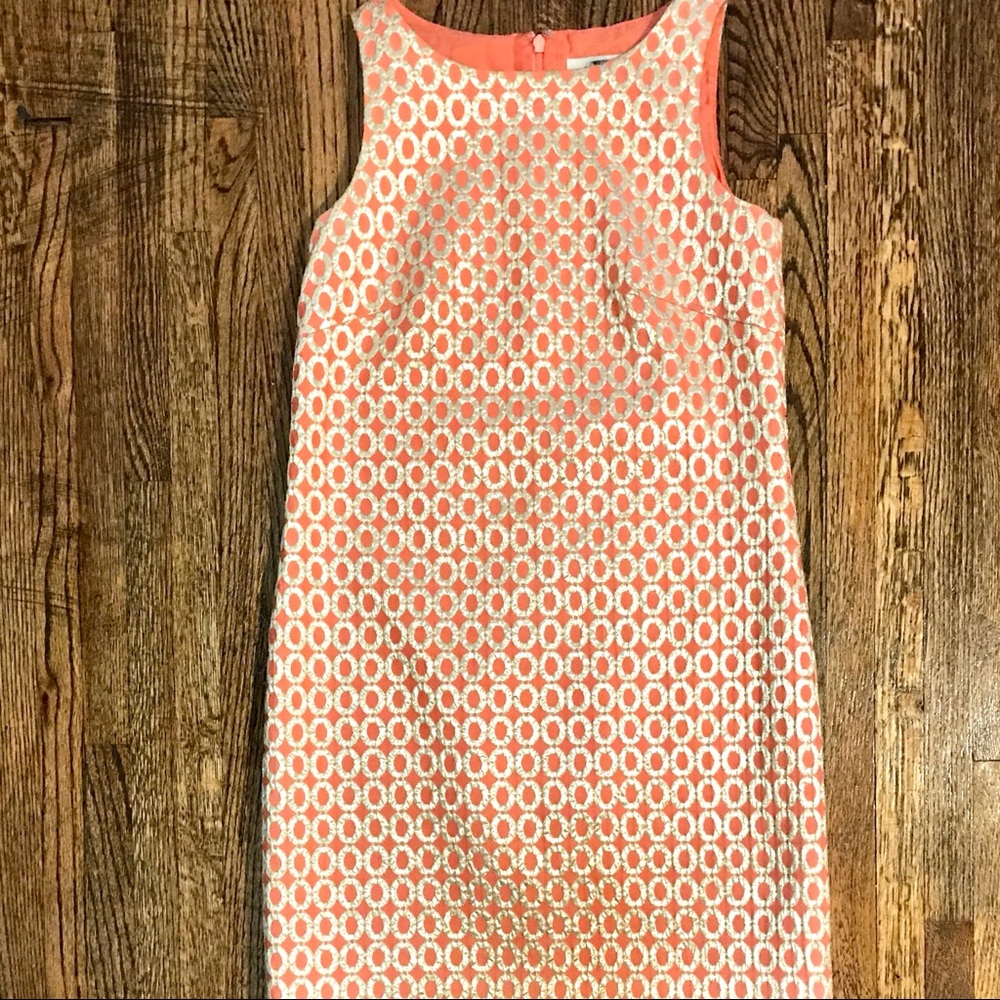 J.Crew 00 Gold Coral  Embroidered Shift Dress $140